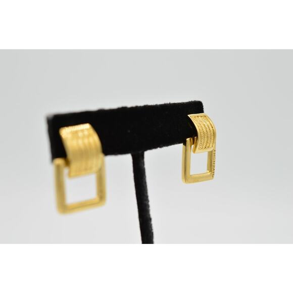 Givenchy Vintage Logo Earrings Gold Belt Buckle Dangle Square Runway Signed BinH - Picture 7 of 9